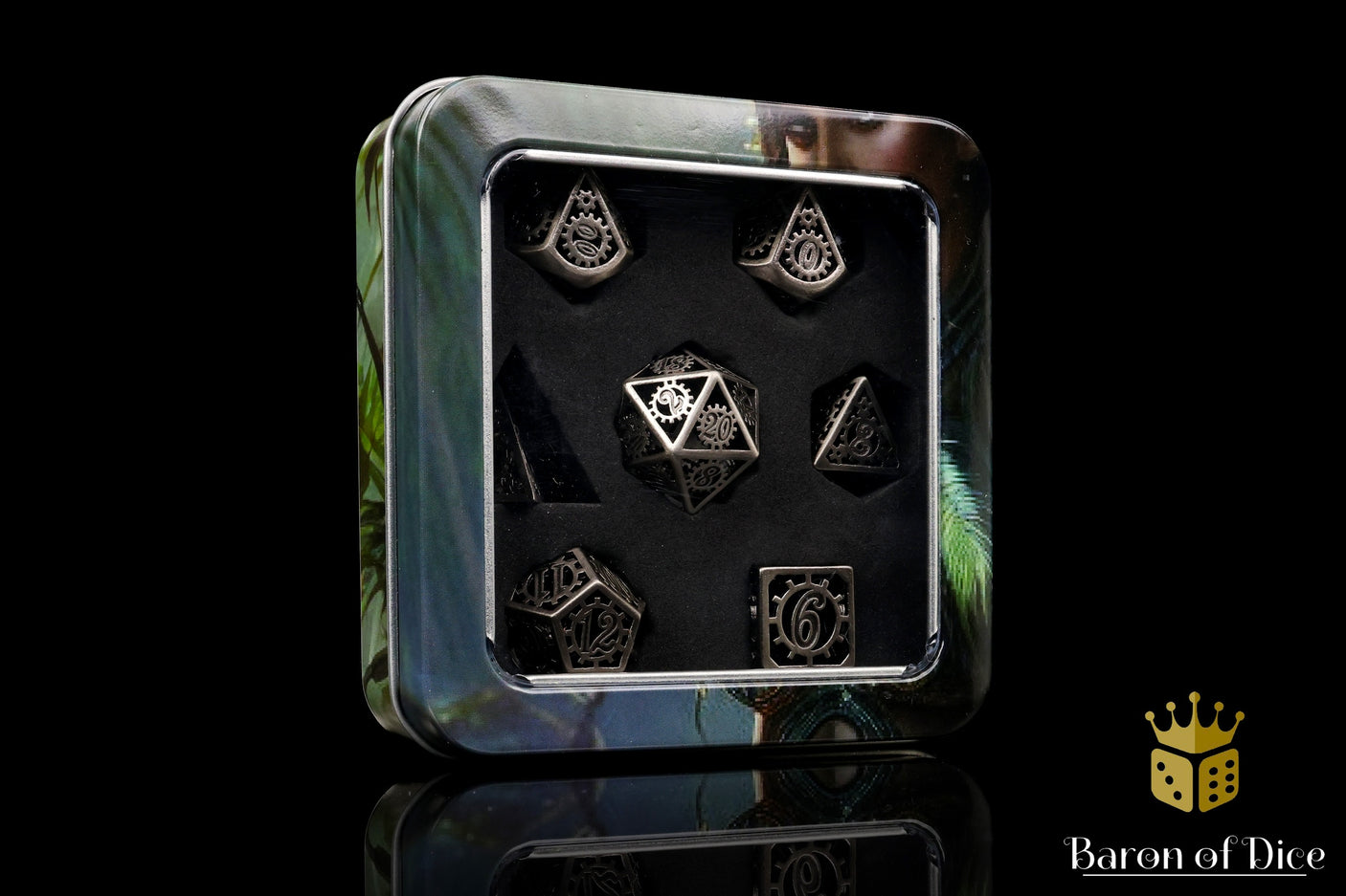 Silver Machinery Metal RPG Dice Set - 7 Pieces