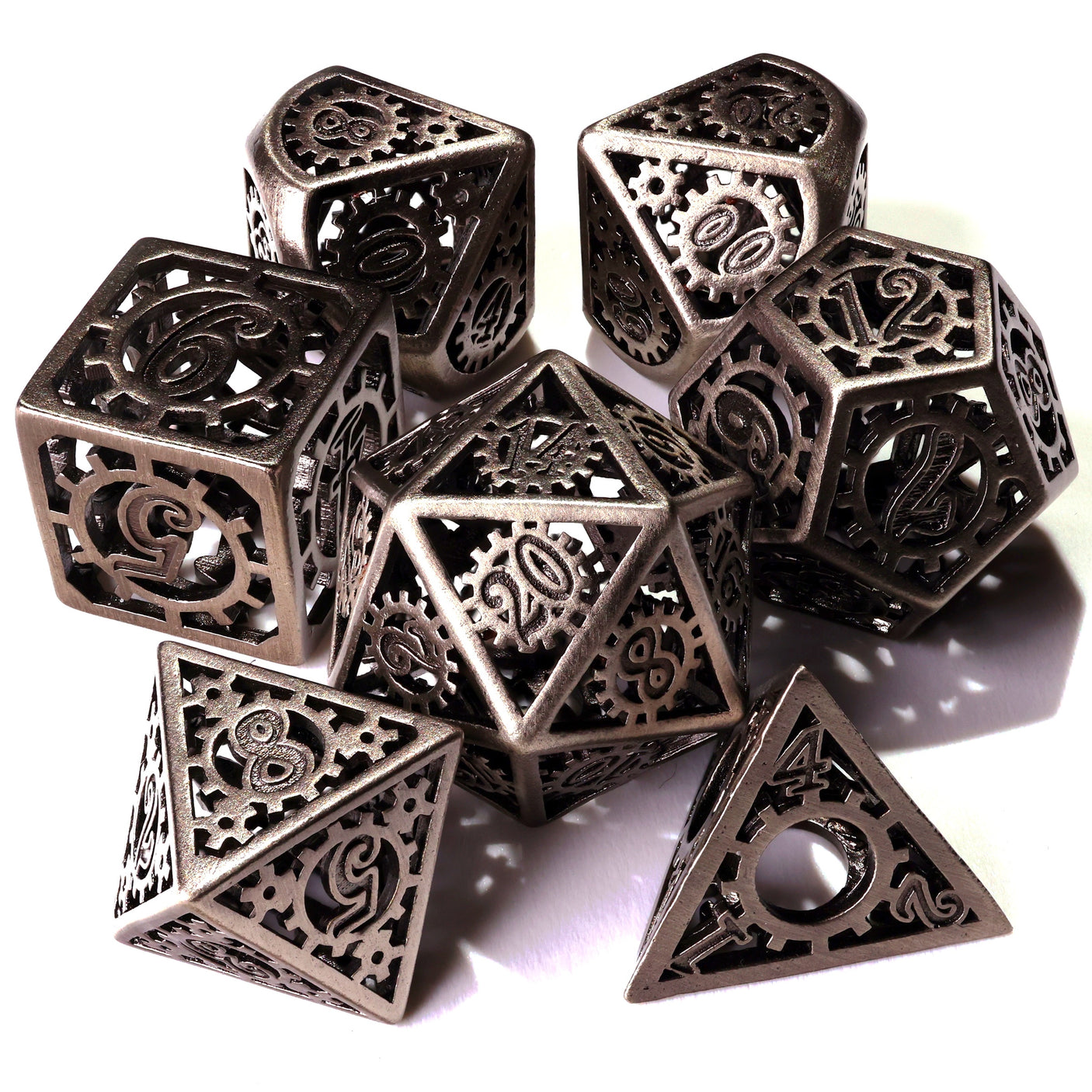 Silver Machinery Metal RPG Dice Set - 7 Pieces