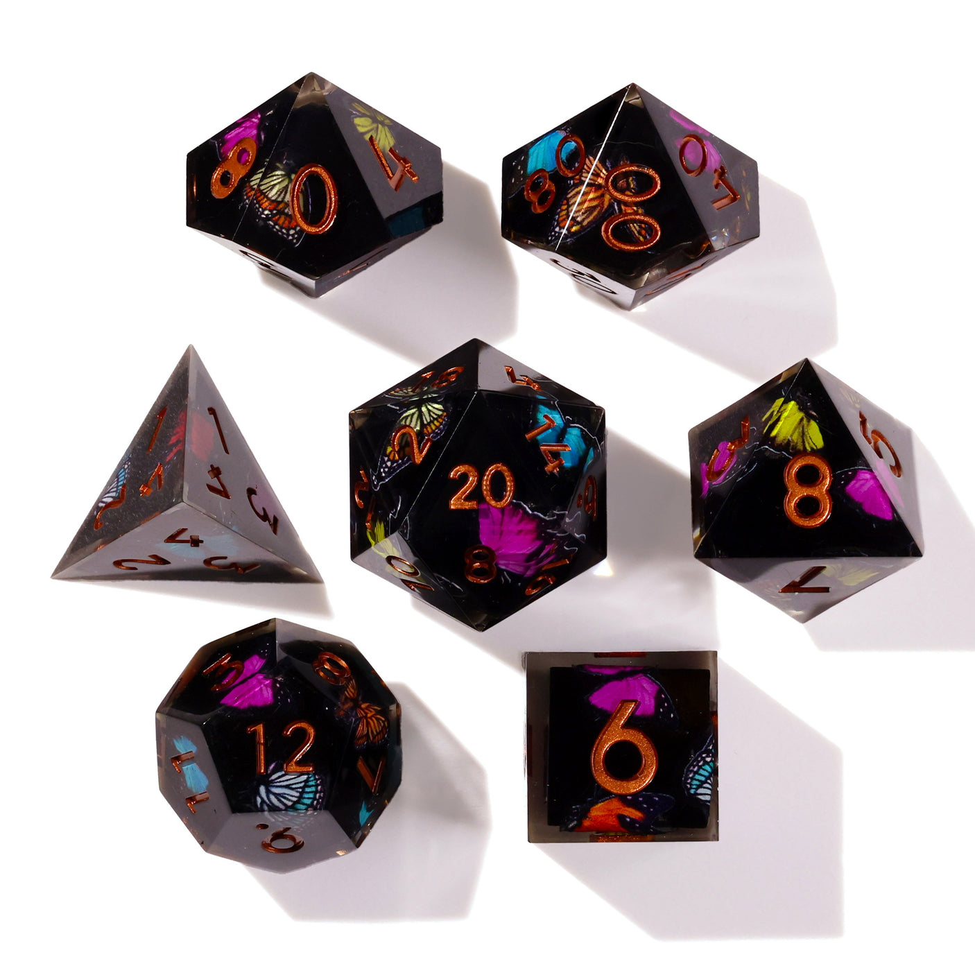Black Butterfly Sharp Edge RPG Dice Set - 7 Pieces
