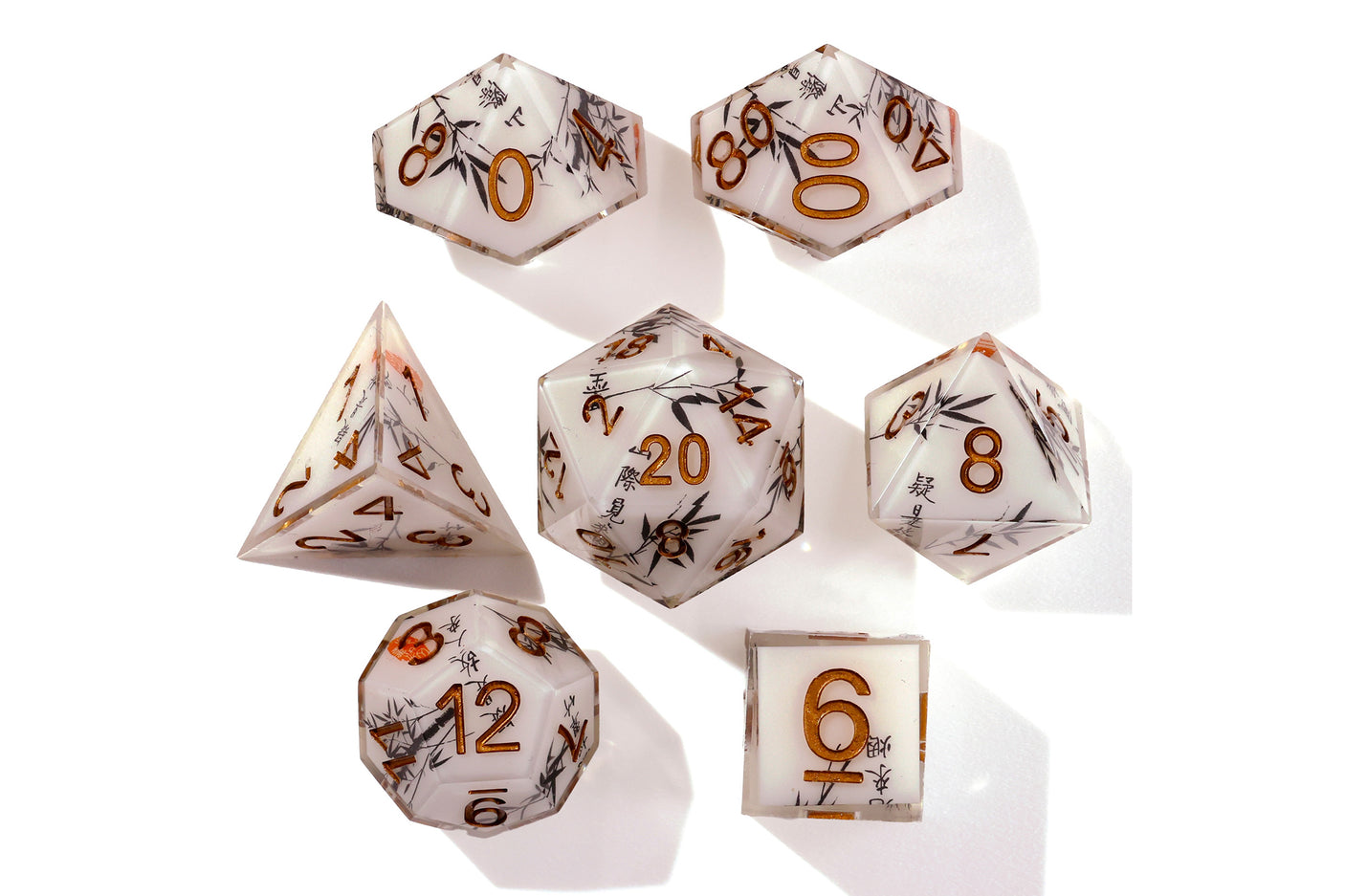 White Bamboo Sharp Edge RPG Dice Set - 7 Pieces