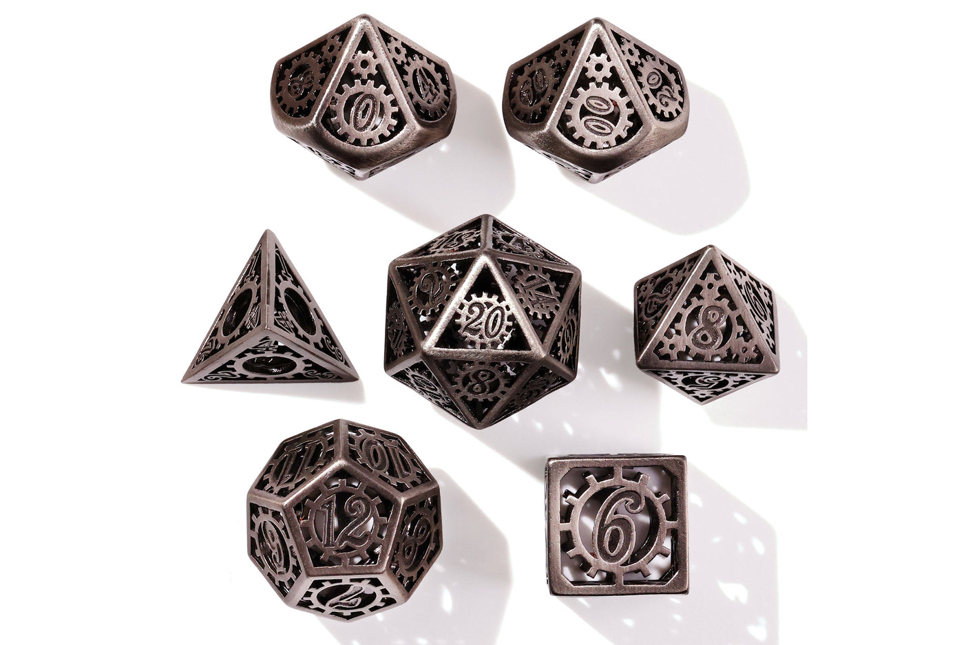 Silver Machinery Metal RPG Dice Set - 7 Pieces