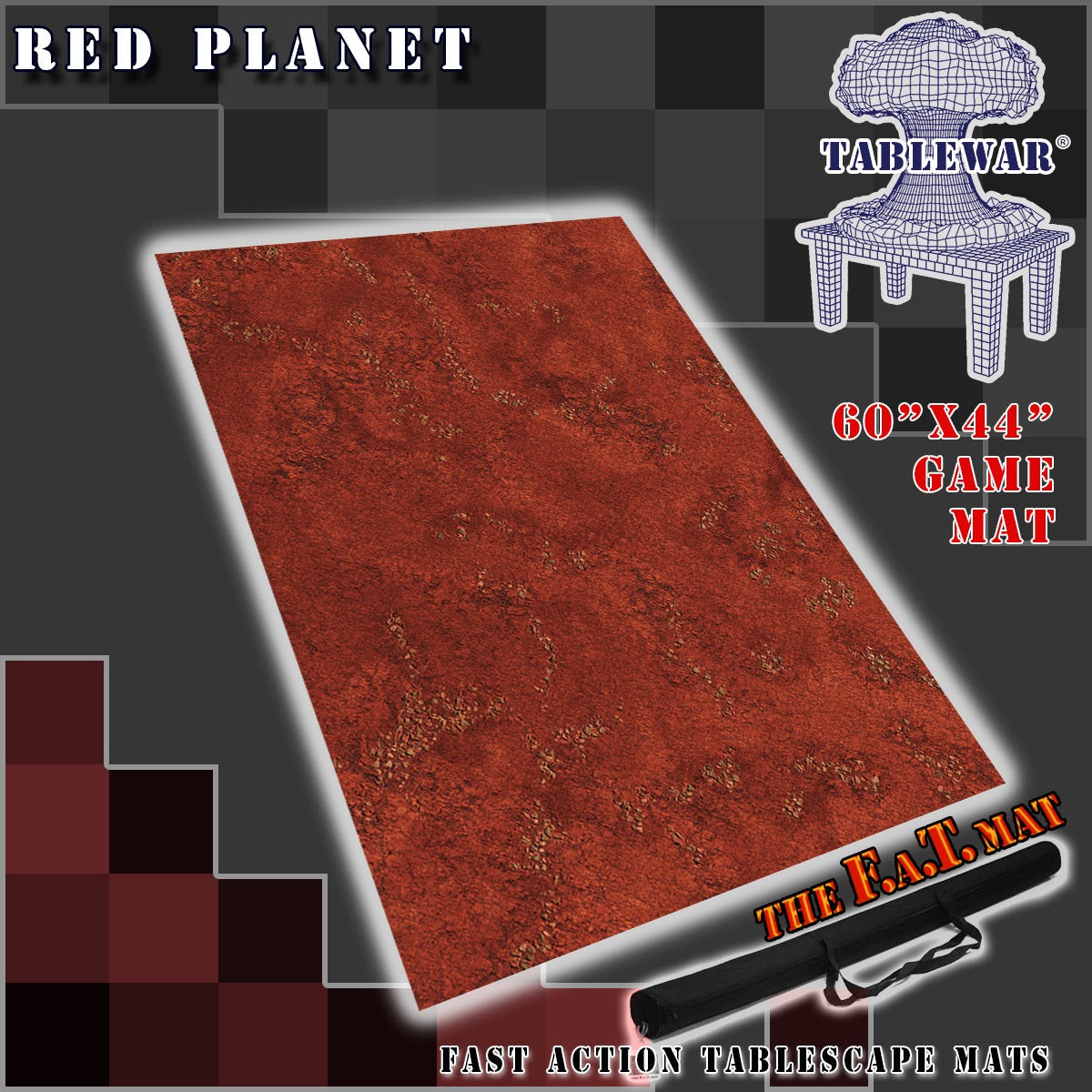 60x44 inch gaming mat with a Mars theme, marketed for tabletop gaming, accompanied by a black canvas zipper bag TableWar neoprene Tournament Tabletop Game mat warhammer