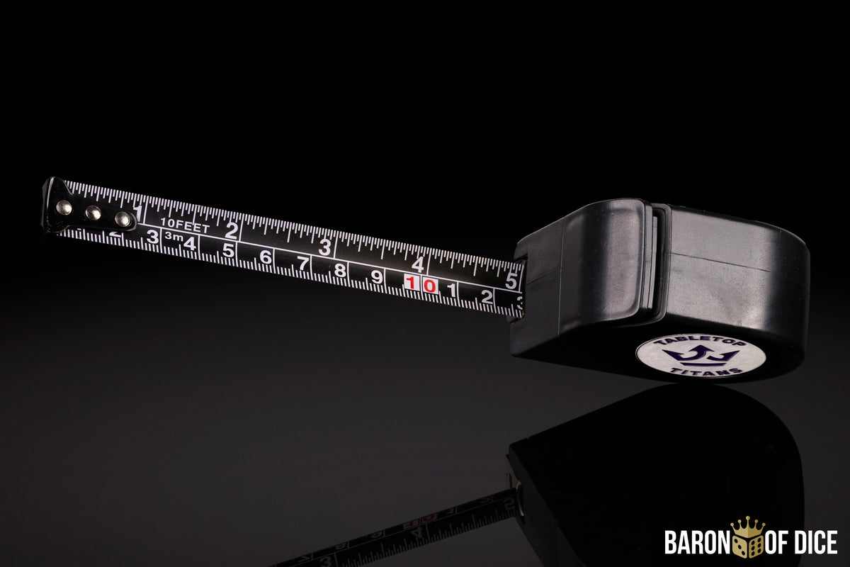 Tabletop Titans | White | Wargaming Tape Measure | Baron's Coin™ Compatible