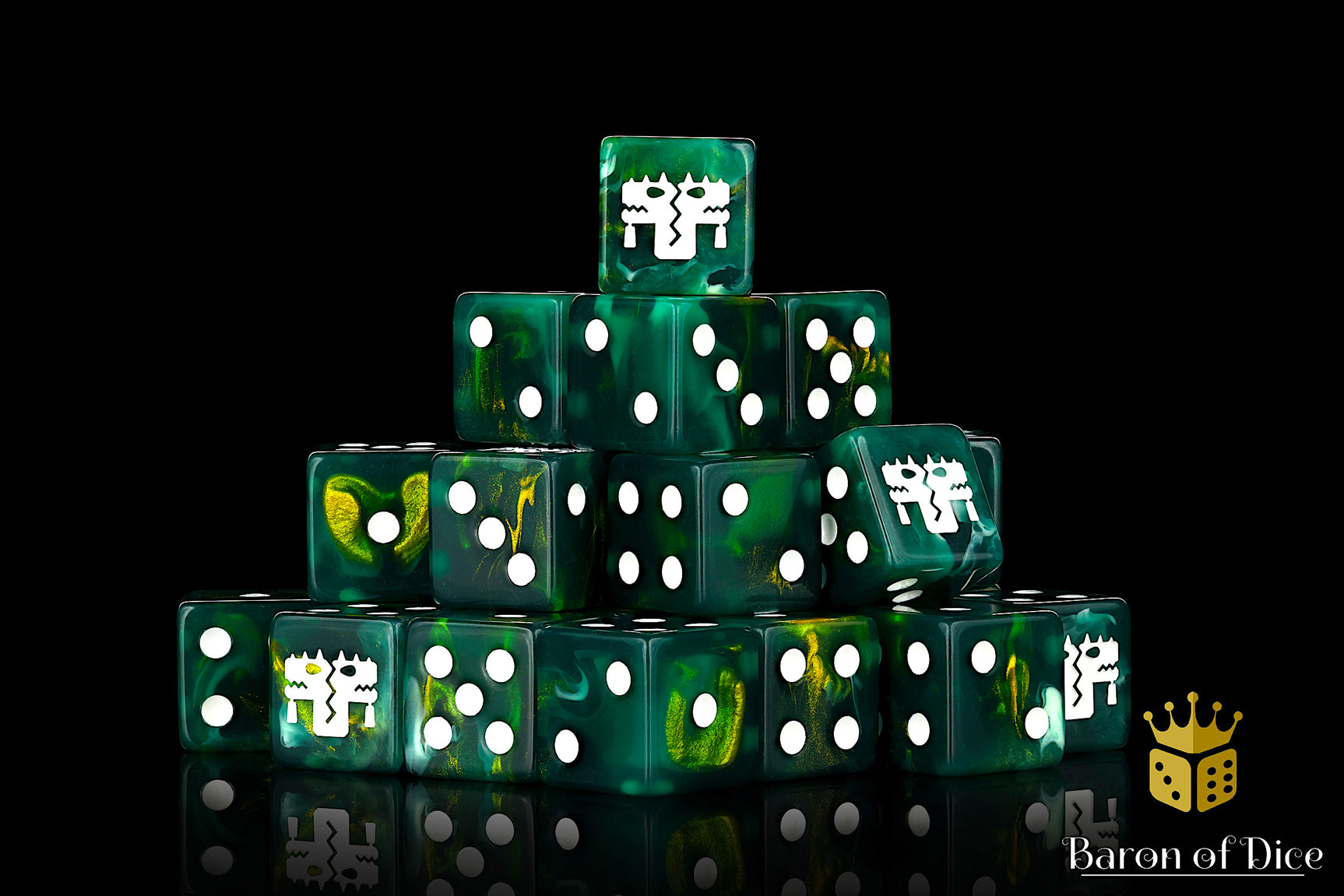 Twin Headed Lizard Dice - Green & Gold