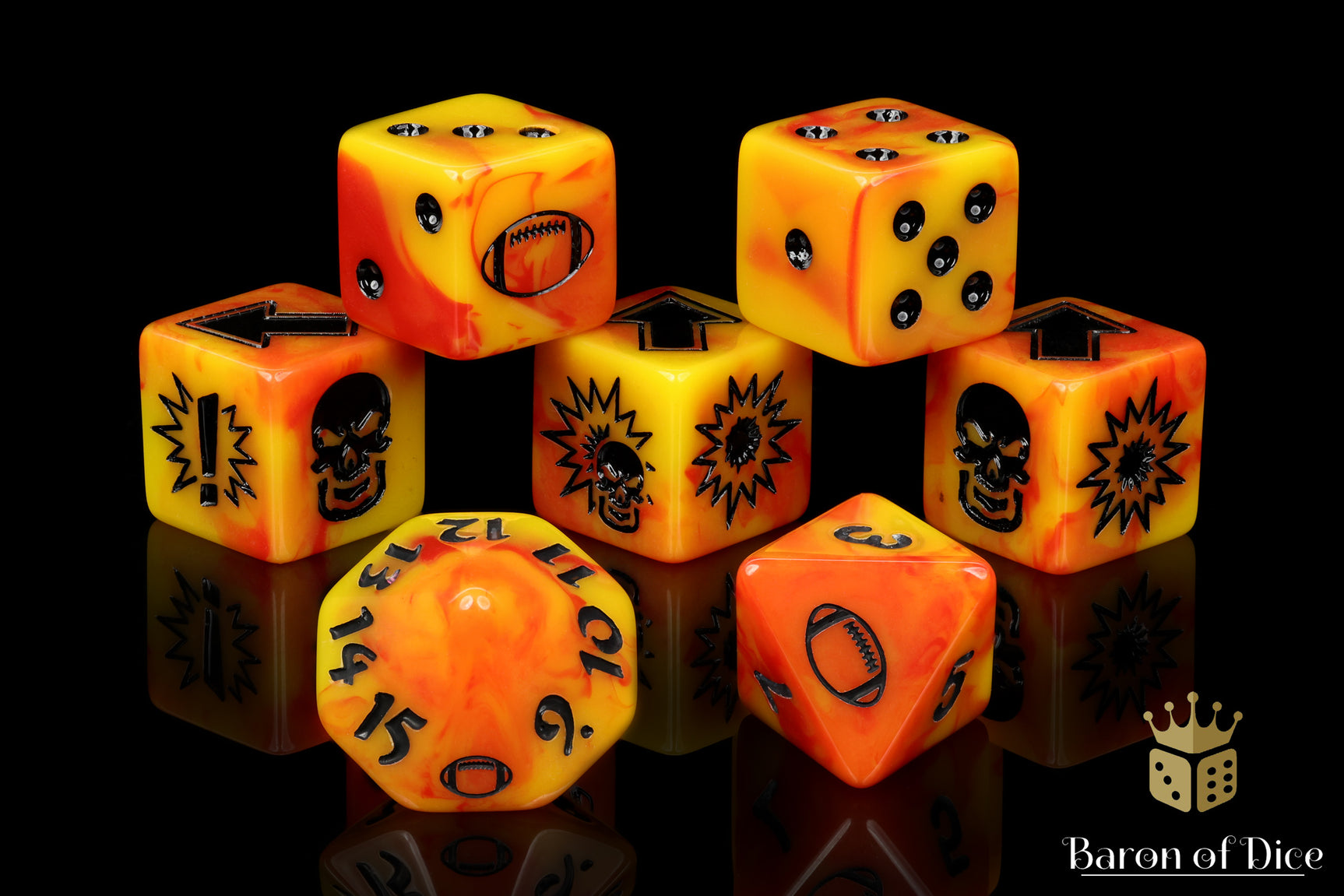 Orange Fire - Bloody Football Dice (Set of 7)