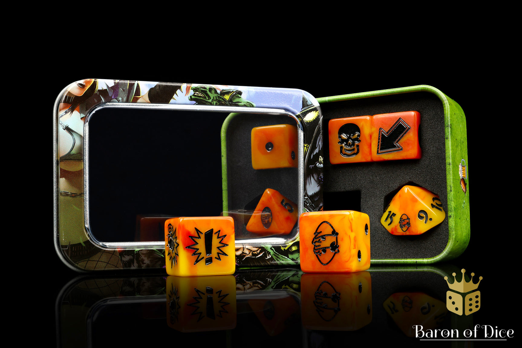 Orange Fire - Bloody Football Dice (Set of 7)