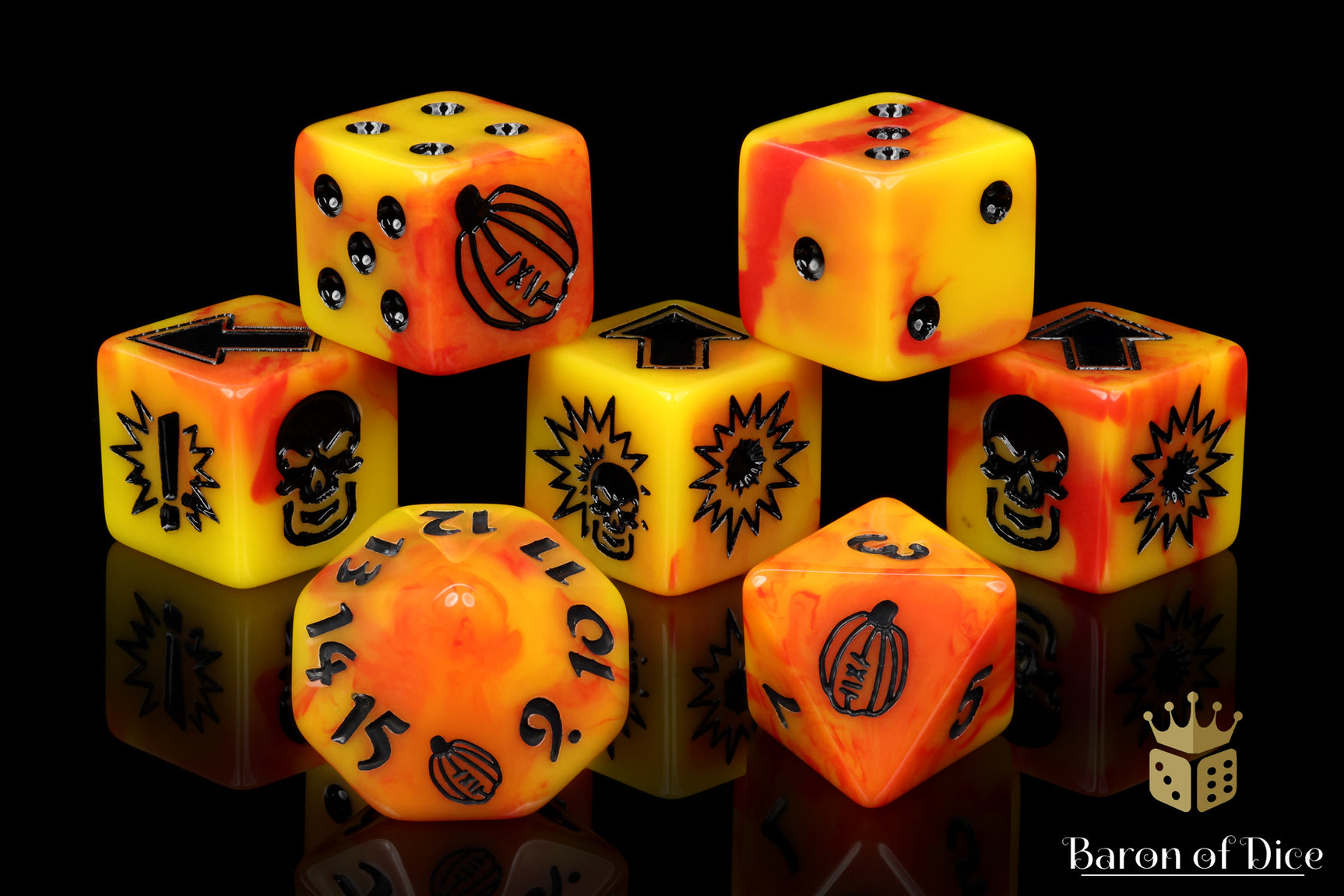 Orange Fire - Bloody Football Dice (Set of 7)