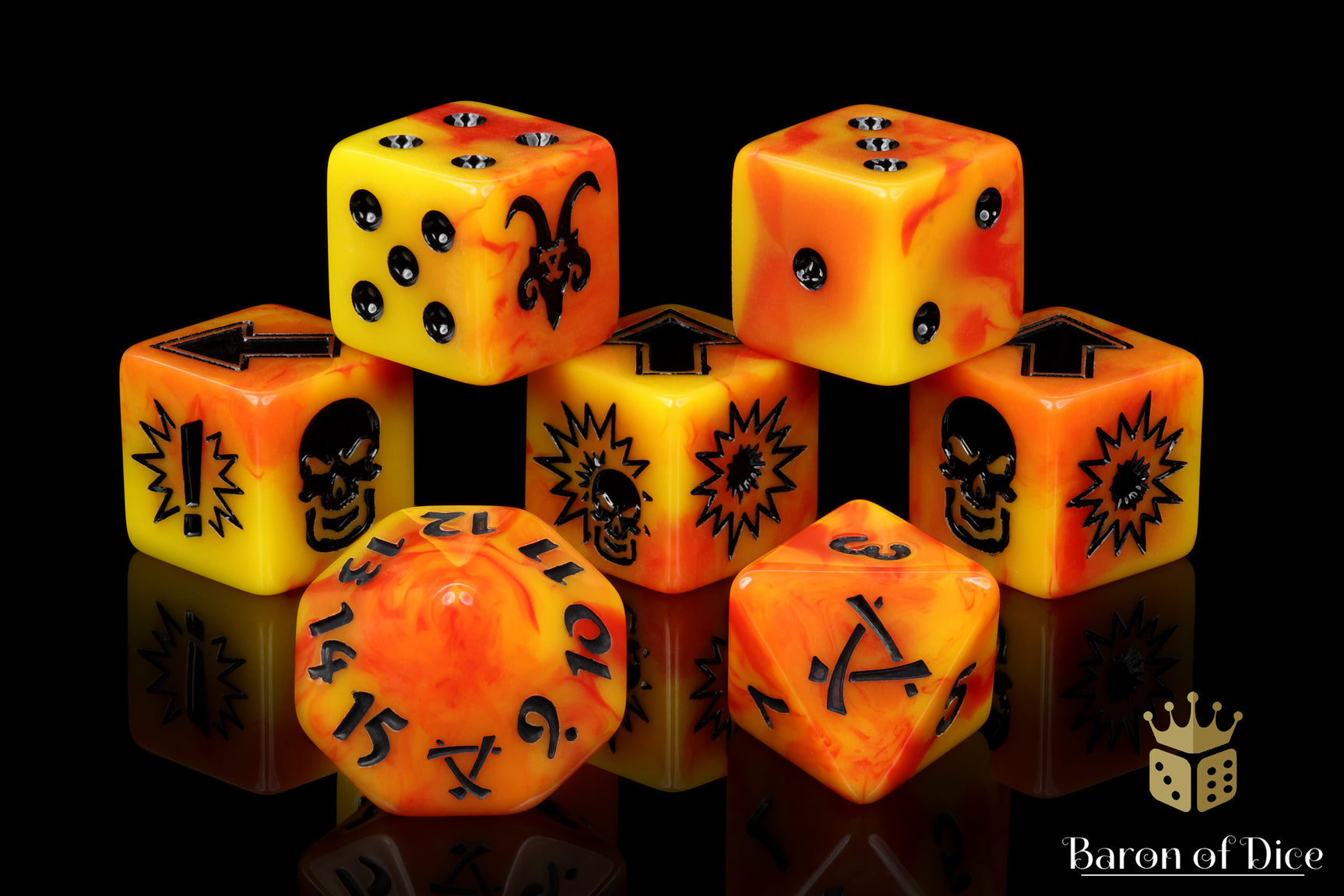 Orange Fire - Bloody Football Dice (Set of 7)