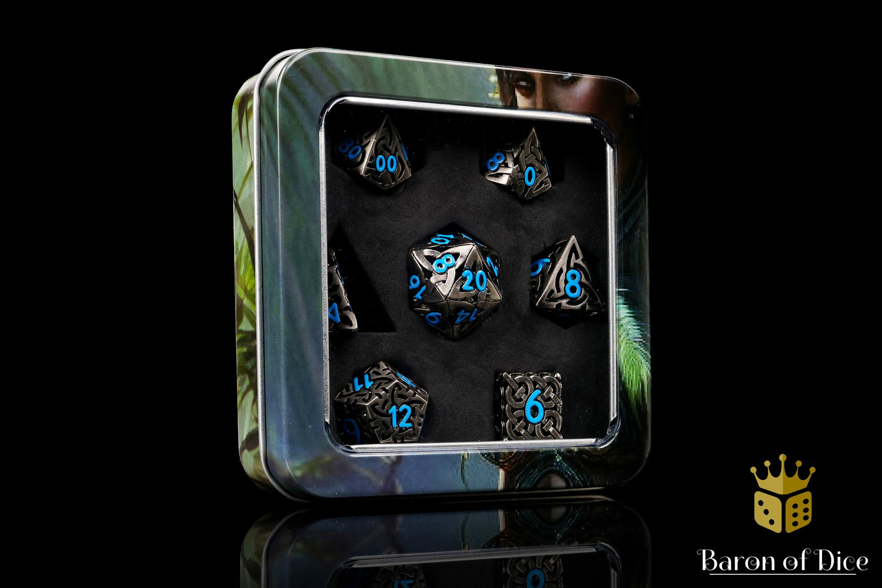 Blue Tiger's Eye Metal RPG Dice Set - 7 Pieces