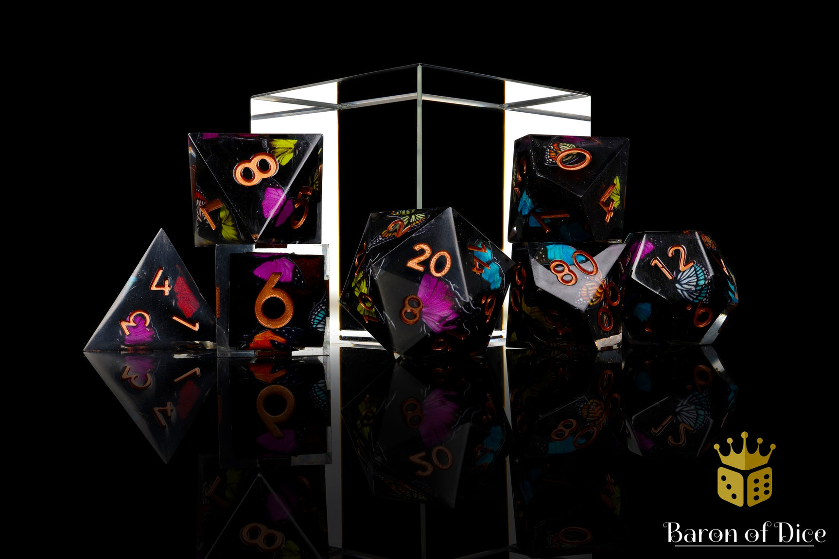 Black Butterfly Sharp Edge RPG Dice Set - 7 Pieces