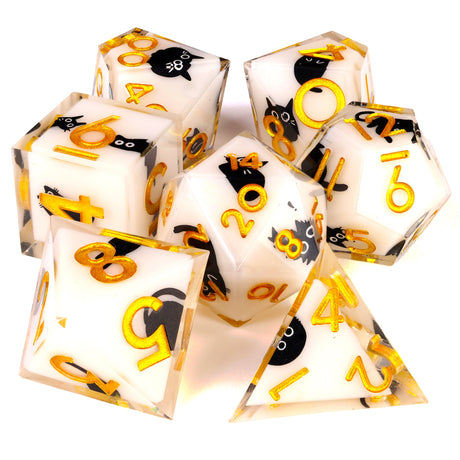 Snowy Neko Liquid Core RPG Dice Set - 7 Pieces