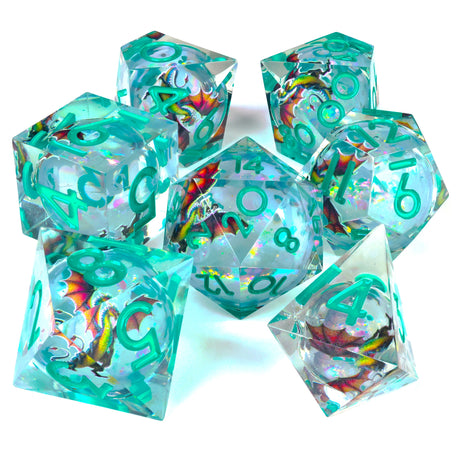 Fire Wyvern Liquid Core RPG Dice Set - 7 Pieces