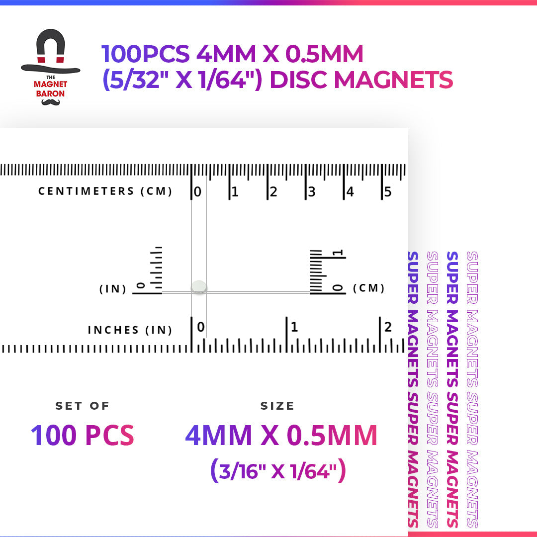 100pcs 4mm x 0.5mm (5/32" x 1/64") Disc Magnets