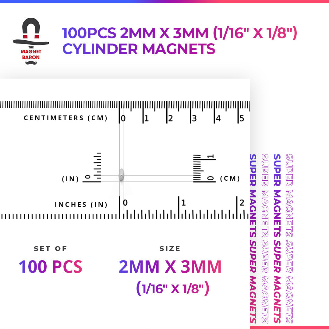 100pcs 2mm x 3mm (1/16" x 1/8") Cylinder Magnets