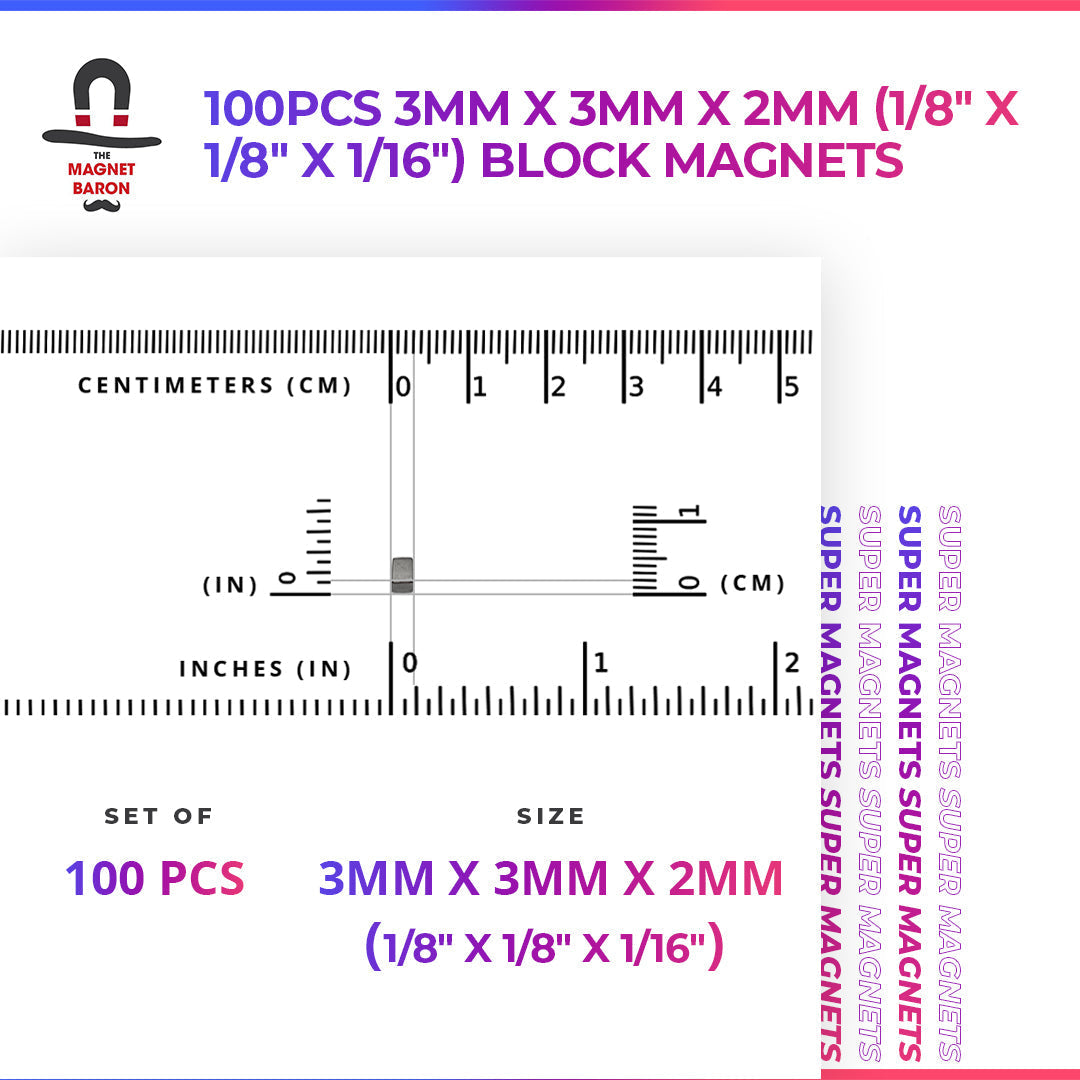 100pcs 3mm x 3mm x 3mm (1/8" x 1/8" x 1/8") Block Cube Magnets